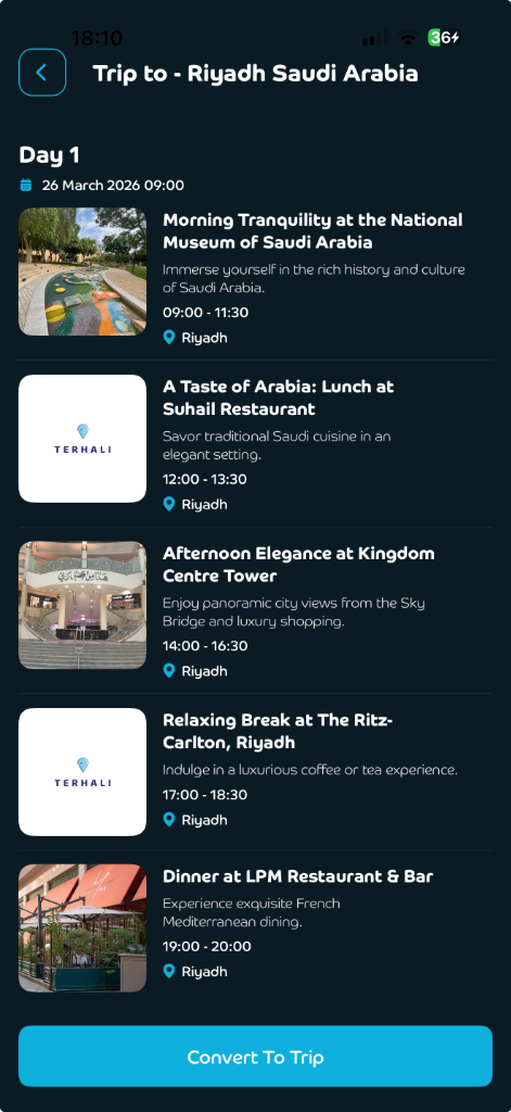 App Screen Itinerary Details